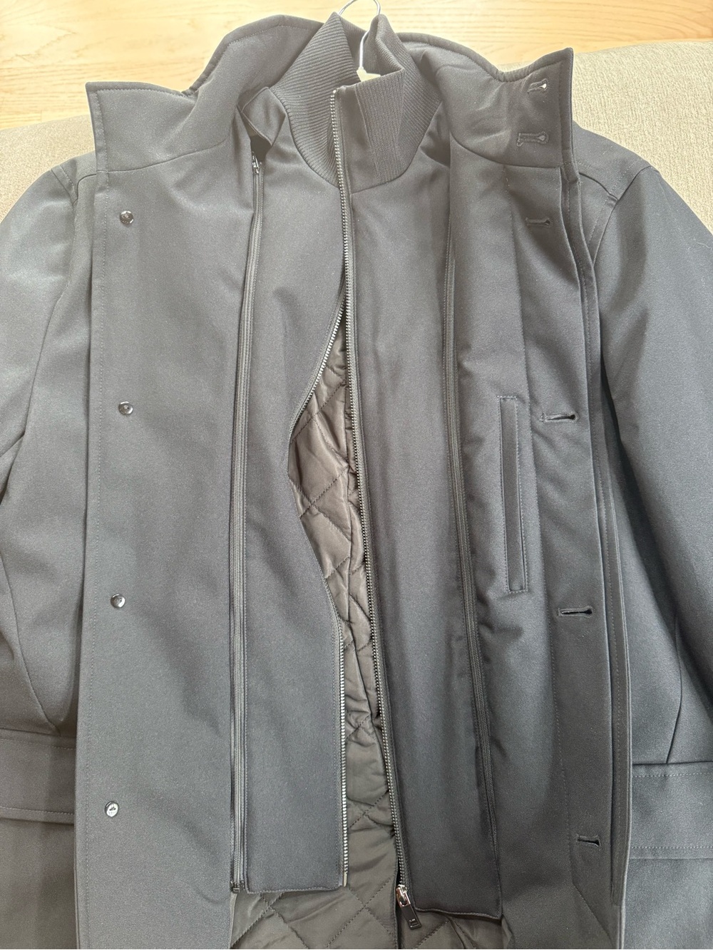 Reiss Black Quilted-Lined Trench Coat